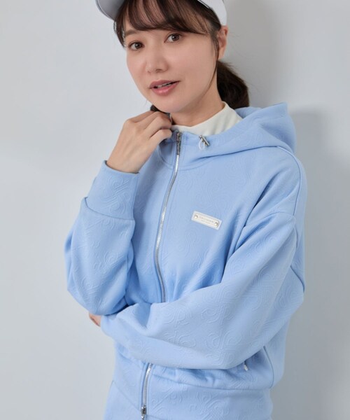 ROPE'（ロペ）の「ロゴキルト風ジャガードフーディーパーカー/セットアップ対応・UV/Oggi掲載（パーカー・レディース・ブラック/ホワイト/サックス・L/M/S）」の3枚目の写真