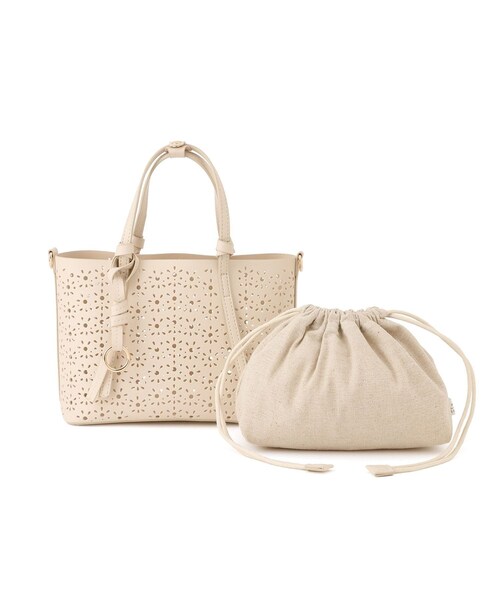 ROPE' PICNIC(ロペピクニック)の「フルーレットパンチングレースミニショルダーバッグ/2WAY(ショルダーバッグ・レディース・オフホワイト/ブラウン/ベージュ系・F)」の1枚目の写真