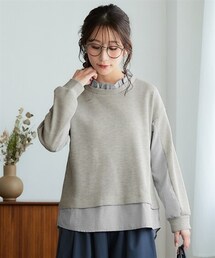 nissen | ＜大きいサイズ＞衿フリル異素材切替トップス(Tシャツ/カットソー)