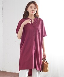 nissen | 大きいサイズ 美ラクＲＵタッチゆるシルエットバンドカラーシャツチュニック(接触冷感・ＵＶカット)(チュニック)