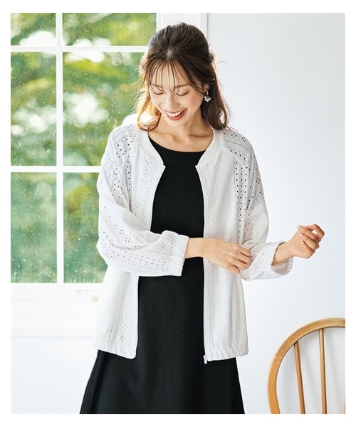 nissen（ニッセン）の「＜大きいサイズ＞カットレース軽やかジップアップブルゾン（ジャケット/アウター・レディース・オフホワイト/ダークミント/ネイビー/黒/ブルー・L~LL/3L~4L/5L~6L/8L/10L）」の14枚目の写真