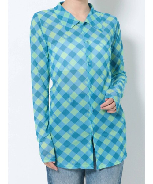 jouetie（ジュエティ）の「メッシュチェックカラートップス（シャツ/ブラウス・レディース・ブラック/レッド/ブルー・M）」の2枚目の写真