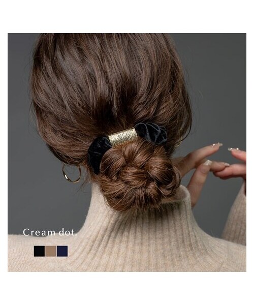 nissen（ニッセン）の「【Creamdot.】凹凸加工のメタルが目を惹く大人色ベロアシュシュ（その他ヘアアクセサリー・メンズ・ベージュ/ブラック/ネイビー・ワンサイズ）」の2枚目の写真