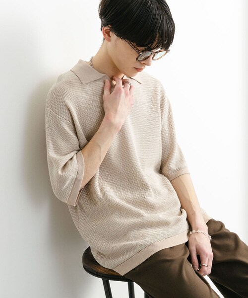 SENSE OF PLACE by URBAN RESEARCH(センスオブプレイスバイアーバンリサーチ)の「『ユニセックス』『洗濯可』ミックススキッパーニット(ニット/セーター・メンズ・L.BEIGE/OLIVE/RED・M/L)」の9枚目の写真