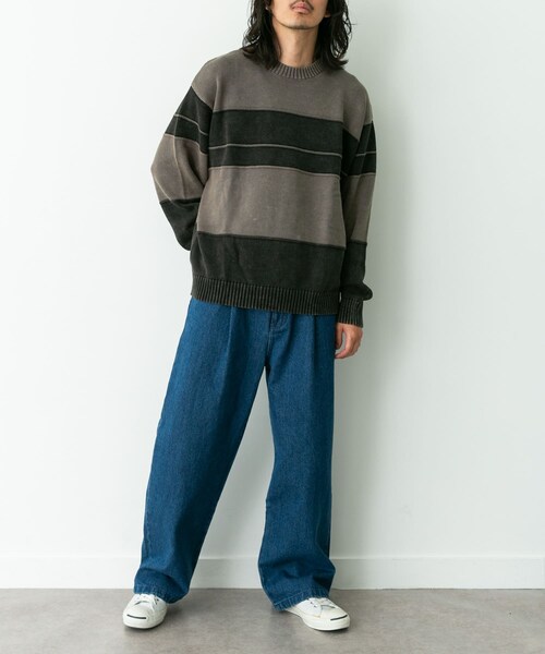 URBAN RESEARCH Sonny Label（アーバンリサーチサニーレーベル）の「ピグメントパネルボーダーニット（ニット/セーター・メンズ・ブラック/ネイビー・M/L）」の22枚目の写真