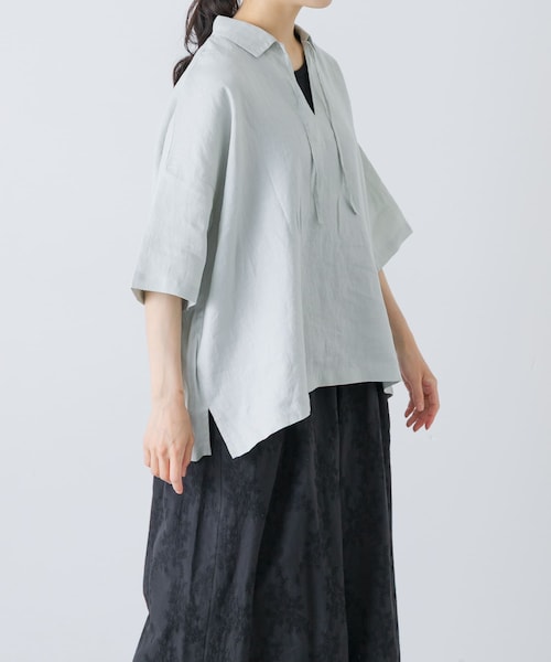 かぐれ（カグレ）の「リネンスキッパーシャツ（シャツ/ブラウス・レディース・OFF/BLACK/MINT・Free）」の3枚目の写真