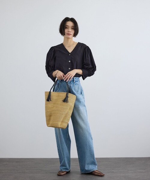 ADAM ET ROPE'（アダムエロペ）の「【J'aDoRe・店舗限定】【African Square（アフリカンスクエアー）】ボルガウェーブフリンジバスケット（かごバッグ・レディース・キナリ・F）」の4枚目の写真