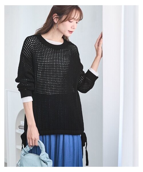 nissen（ニッセン）の「＜大きいサイズ＞ゆるシルエット透かし編ニットプルオーバー（ニット/セーター・レディース・クリームブラウン/黒・L~LL/3L~4L/5L~6L/8L/10L）」の7枚目の写真