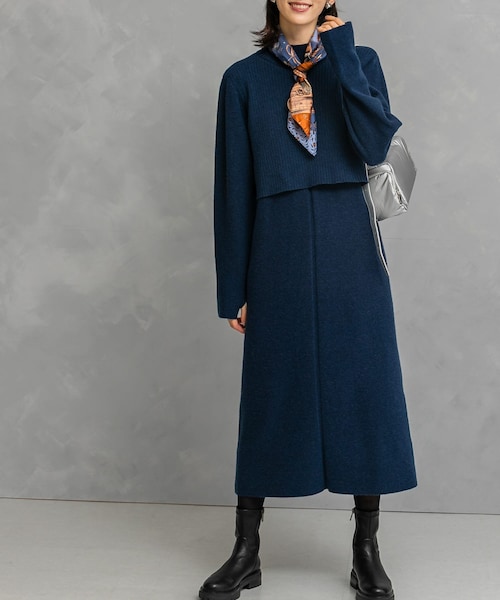 URBAN RESEARCH ROSSO（アーバンリサーチロッソ）の「静電防止レイヤードライクニットワンピース（ワンピース・レディース・TERRACOTTA/NAVY/GREEN・FREE）」の2枚目の写真