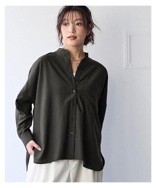 nissen（ニッセン）の「＜大きいサイズ＞【美極シャツ】オーバーサイズ２WAYシャツ（シャツ/ブラウス・レディース・チャコール/オフベージュ/サーモンピンク/サックス/モカブラウン/イエロー・【不要1】/【不要2】/L/LL/3L/4L/5L/6L/8L/10L）」の18枚目の写真