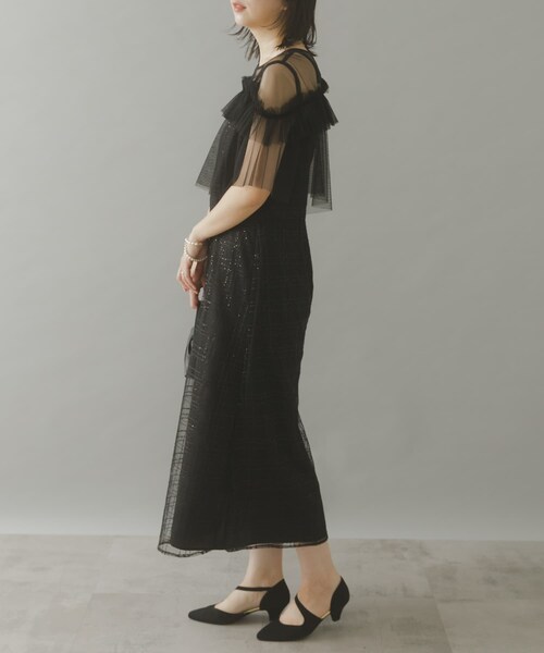 URBAN RESEARCH ROSSO（アーバンリサーチロッソ）の「kaene　フリルチュールドッキングドレス（ワンピース・レディース・Salmonpink/black・36）」の8枚目の写真