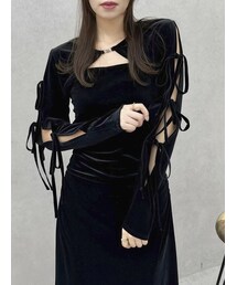 dazzlin | 2ピースリボンギャザーベロアワンピース(ワンピース)