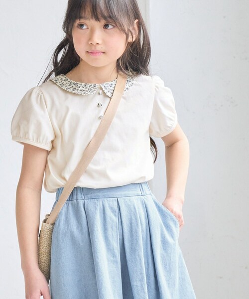 ROPE' PICNIC（ロペピクニック）の「【KIDS/キッズ】プチフラワー衿付きトップス/セットアップ対応（Tシャツ/カットソー・キッズ・ブラック/オフホワイト・L/M/S）」の2枚目の写真