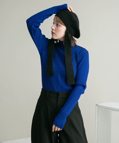 KBF(ケイビーエフ)の「リボン付きニットベレー帽(ハンチング/ベレー帽・レディース・BLACK/CHARCOAL・one)」の10枚目の写真
