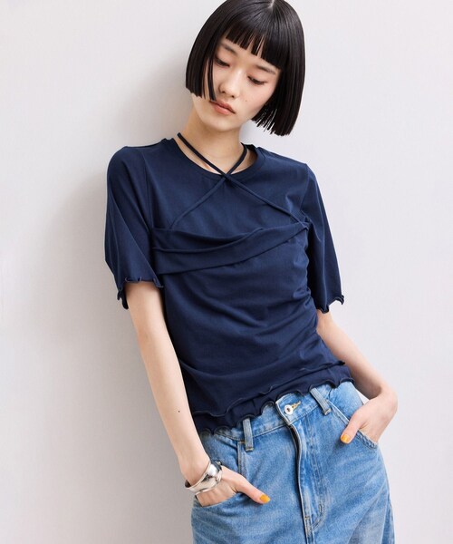 ADAM ET ROPE'(アダムエロペ)の「【WEB限定】ベアトップレイヤードカットソー(Tシャツ/カットソー・レディース・ホワイト/ダークブラウン/ネイビー・F)」の12枚目の写真