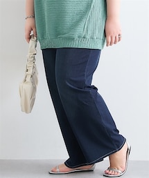 nissen | ＜大きいサイズ＞ よく伸びるひんやりニットデニムパンツ（ゆったりヒップ）（接触冷感）(パンツ)