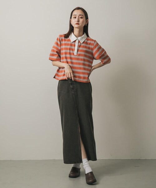 SENSE OF PLACE by URBAN RESEARCH（センスオブプレイスバイアーバンリサーチ）の「マルチボーダーカットポロシャツ（ポロシャツ・レディース・BLACK/ORANGE/WHITE・one）」の19枚目の写真