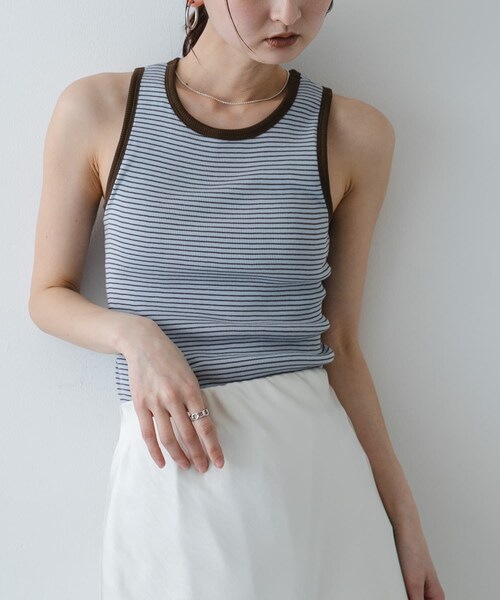 SENSE OF PLACE by URBAN RESEARCH（センスオブプレイスバイアーバンリサーチ）の「『別注』Healthknit×SENSE OF PLACE ボーダータンクトップ（タンクトップ・レディース・OF×NV×BE/SAX×BRN/LIME×BEG・One）」の13枚目の写真