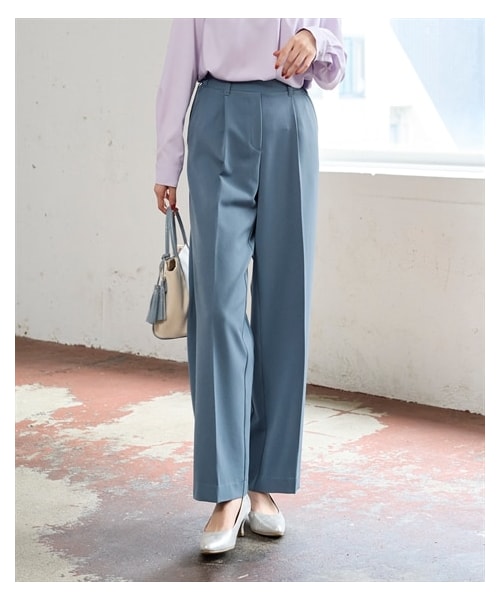 nissen（ニッセン）の「大きいサイズ こなれBEAUTYストレッチワイドパンツ（ゆったりヒップ）（パンツ・レディース・スモーキーグリーン/グレイッシュブルー/ネイビー/黒/オフホワイト・L/LL/3L/4L/5L/6L/8L/10L）」の7枚目の写真