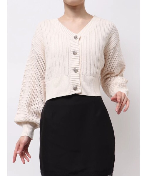 EVRIS（エヴリス）の「2WAYピグメントニットカーディガン（カーディガン/ボレロ・レディース・ホワイト/アイボリー/ブラック/ブルー/パープル・F）」の2枚目の写真