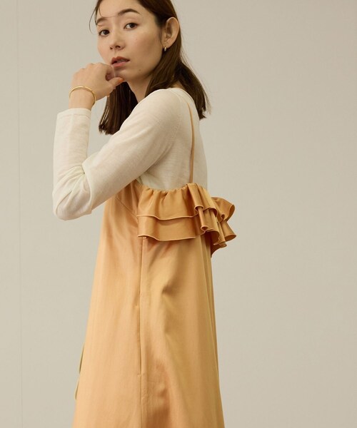 ROPE'（ロペ）の「【洗える】シャイニーサテンキャミワンピース（ドレス・レディース・オフホワイト/オレンジ・F）」の15枚目の写真
