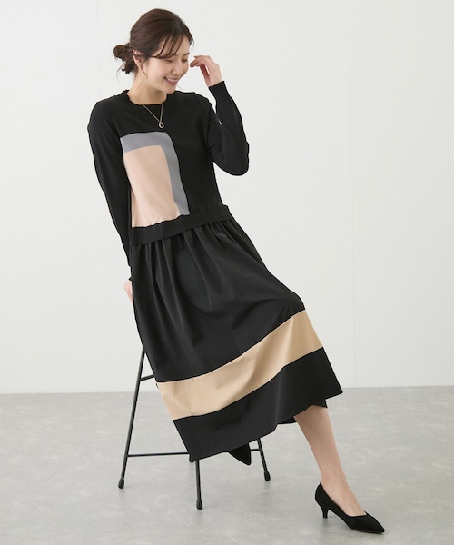 Jayro（ジャイロ）の「ニットドッキング配色ワンピース（ワンピース・レディース・ブラック/ベージュ/ブルー系・F）」の13枚目の写真