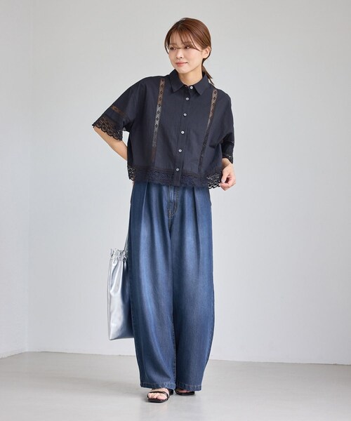 ROPE' PICNIC(ロペピクニック)の「さらっとライトオンスワイドデニムパンツ(デニムパンツ・レディース・ネイビー/サックス・M/S)」の8枚目の写真