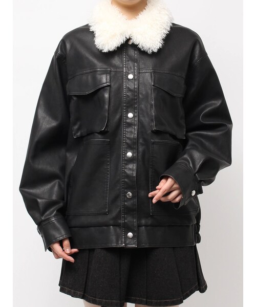 CALNAMUR（カルナムール）の「ファーカラーフェイクレザーモンスターブルゾン（ブルゾン・レディース・ブラック/ブラウン/ベージュ・F）」の3枚目の写真