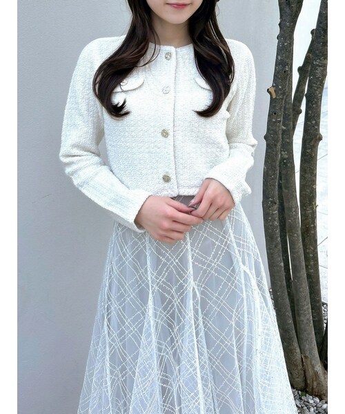 dazzlin（ダズリン）の「スプリングニットジャケット（ノーカラージャケット・レディース・アイボリー/ピンク/ブルー・F）」の2枚目の写真