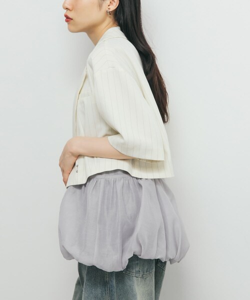 KBF（ケイビーエフ）の「ストライプショートジャケット（テーラードジャケット・レディース・IVORY/CHARCOAL・one）」の5枚目の写真