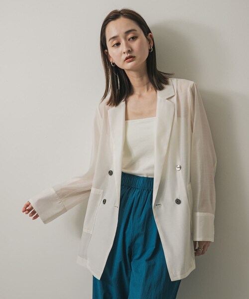 SENSE OF PLACE by URBAN RESEARCH(センスオブプレイスバイアーバンリサーチ)の「シアーテーラードジャケット(テーラードジャケット・レディース・IVORY/BLACK/CHECK/BROWN・one)」の6枚目の写真