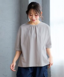 nissen | ＜大きいサイズ＞綿100％ドビーバック切替トップス(Tシャツ/カットソー)