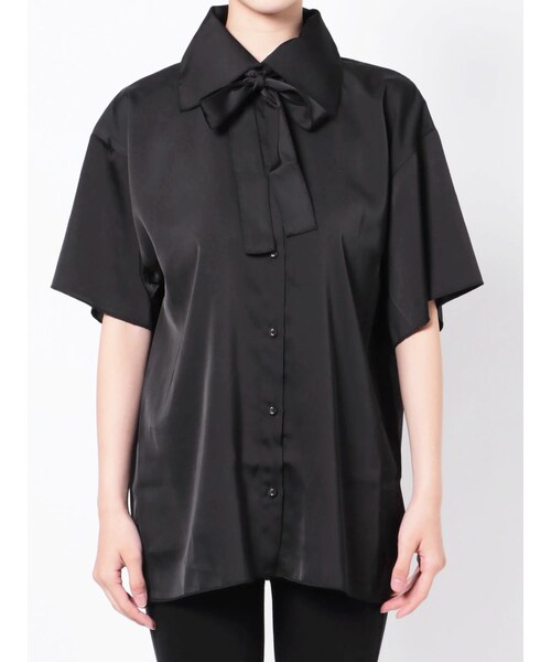 jouetie（ジュエティ）の「BIGカラータイブラウス（シャツ/ブラウス・レディース・グリーン/ピンク/ミックス/アイボリー/ブラック/ダークミックス・M）」の4枚目の写真