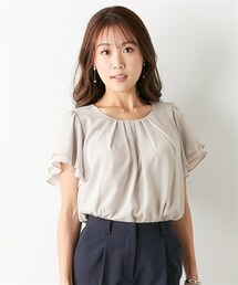 nissen | 【大きい胸専用】タック入フレア2枚袖ジョーゼットブラウス（半袖）(シャツ/ブラウス)