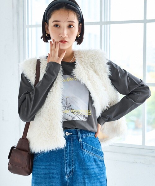 VIS（ビス）の「フォト＆ロゴアソートロングスリーブTシャツ（Tシャツ/カットソー・レディース・チャコール/ホワイト/ホワイト系/キナリ・F）」の15枚目の写真