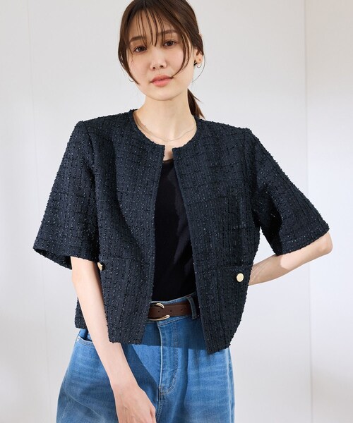 ROPE' PICNIC(ロペピクニック)の「【サマー・ツイード】ハーフスリーブジャケット(カーディガン/ボレロ・レディース・チャコール/ライトグレー/ホワイト/ネイビー・38)」の22枚目の写真