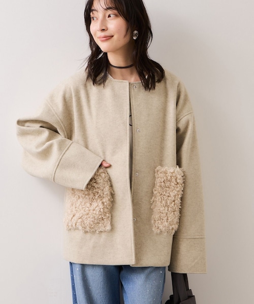 VIS（ビス）の「【WEB限定】ボアポケットノーカラーコート（その他アウター・レディース・チャコール/キナリ/ダークブラウン・F）」の16枚目の写真