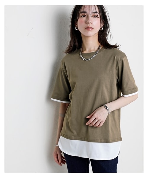 nissen（ニッセン）の「綿１００％汗染みしにくい５分袖重ね着風チュニック＜大きいサイズ有＞（チュニック・レディース・黒系/ネイビー系/モスカーキ系/トープ系/杢グレー系・S/M/L/LL/3L/4L/5L/6L/8L/10L）」の8枚目の写真