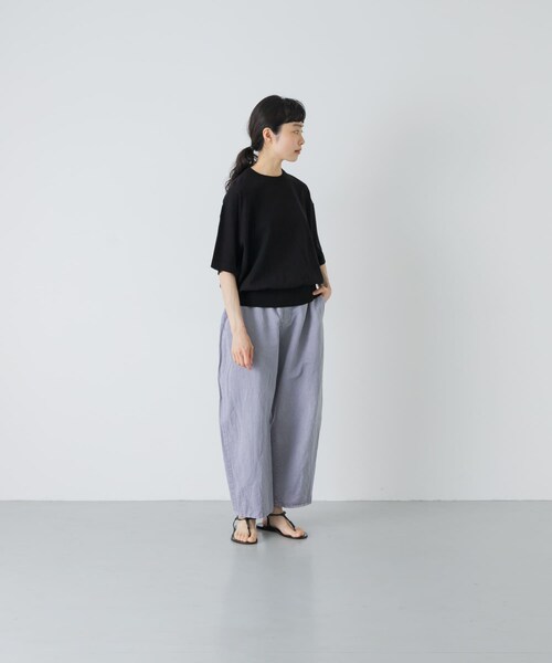 かぐれ（カグレ）の「ハイゲージコットン半袖クルーネックニット（ニット/セーター・レディース・BLACK/MINT GRAY/NAVY・Free）」の11枚目の写真