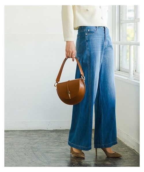 nissen（ニッセン）の「【i Deni】6.7ozデニムバギーパンツ（はっ水）（セットアップ可能）＜大きいサイズ有＞（スウェットパンツ・レディース・ワンウオッシュネイビー/ウオッシュドブルー/ブリーチサックス/オフホワイト・S/M/L/LL/3L/4L/5L/6L/8L/10L）」の3枚目の写真