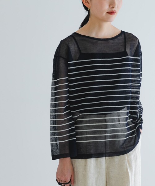 URBAN RESEARCH（アーバンリサーチ）の「ボートネックシアーニット（ニット/セーター・レディース・ORANGE/WHTxD.NAVY/NAVYxOFF・FREE）」の18枚目の写真