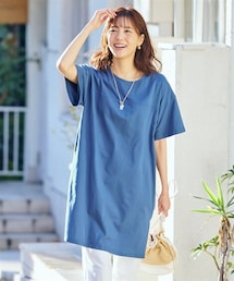 nissen | 大きいサイズ　綿１００％汗染みしにくい５分袖コクーンゆるチュニック(チュニック)