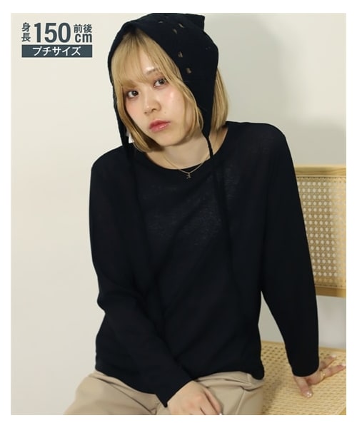 nissen（ニッセン）の「小さいサイズ　スラブシアートップス　低身長さん・小柄女性（Tシャツ/カットソー・レディース・オフホワイト/ブラック・PSS/PS/PM/PL）」の2枚目の写真