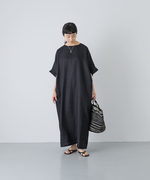 かぐれ（カグレ）の「『2サイズ展開』リネンフリルスリーブワンピース（ワンピース・レディース・BLACK・0/1）」の10枚目の写真