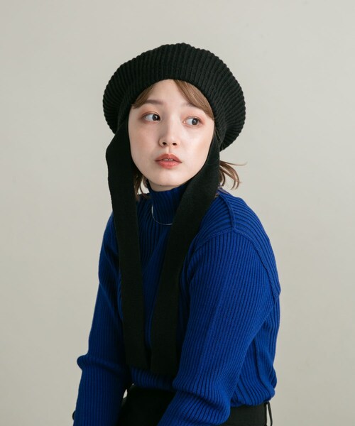 KBF(ケイビーエフ)の「リボン付きニットベレー帽(ハンチング/ベレー帽・レディース・BLACK/CHARCOAL・one)」の5枚目の写真