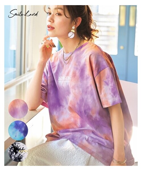 nissen（ニッセン）の「大きいサイズ 綿100％ゆるシルエットタイダイプリントTシャツ（Tシャツ/カットソー・レディース・オレンジ系/マリンブルー系/黒系・L~LL相当/3L~4L相当/5L~6L相当/8L相当/10L相当/不要1/不要2/不要3）」の5枚目の写真