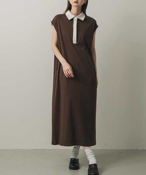 SENSE OF PLACE by URBAN RESEARCH（センスオブプレイスバイアーバンリサーチ）の「カットポロシャツワンピース（ワンピース・レディース・IVORY/CHARCOAL/BROWN・COMPACT/one）」の3枚目の写真