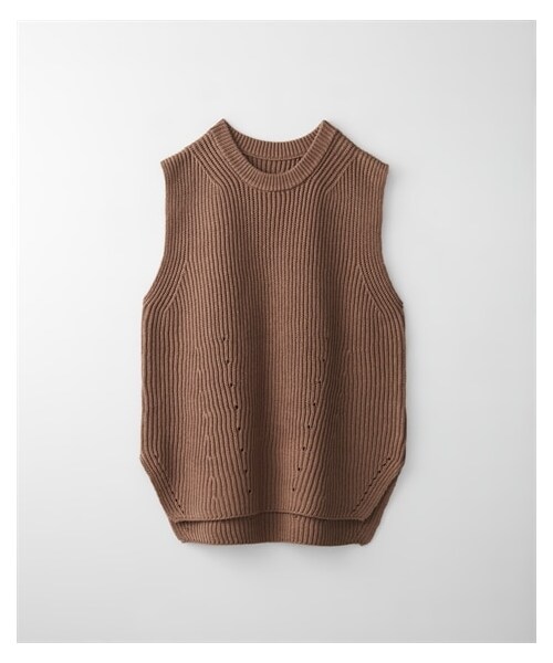nissen（ニッセン）の「【CHIC　STYLE】綿麻畦編ニットベスト（ベスト・レディース・モカベージュ/チャコール・M/L/LL/3L/4L/5L/6L/8L/10L）」の4枚目の写真