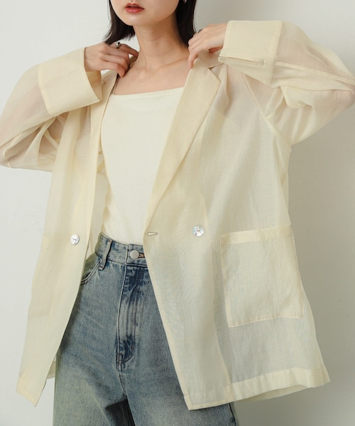 SENSE OF PLACE by URBAN RESEARCH（センスオブプレイスバイアーバンリサーチ）の「シアーテーラードジャケット（テーラードジャケット・レディース・BLACK/IVORY/BROWN・one）」の5枚目の写真