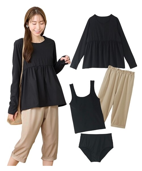 nissen（ニッセン）の「【4点セット】水陸両用ラッシュガード（指穴付き）・ハーフパンツ付きタンキニ水着（水着・メンズ・クリーム/ブラック・S/M/L/LL/3L/4L/5L/6L/8L/10L）」の9枚目の写真